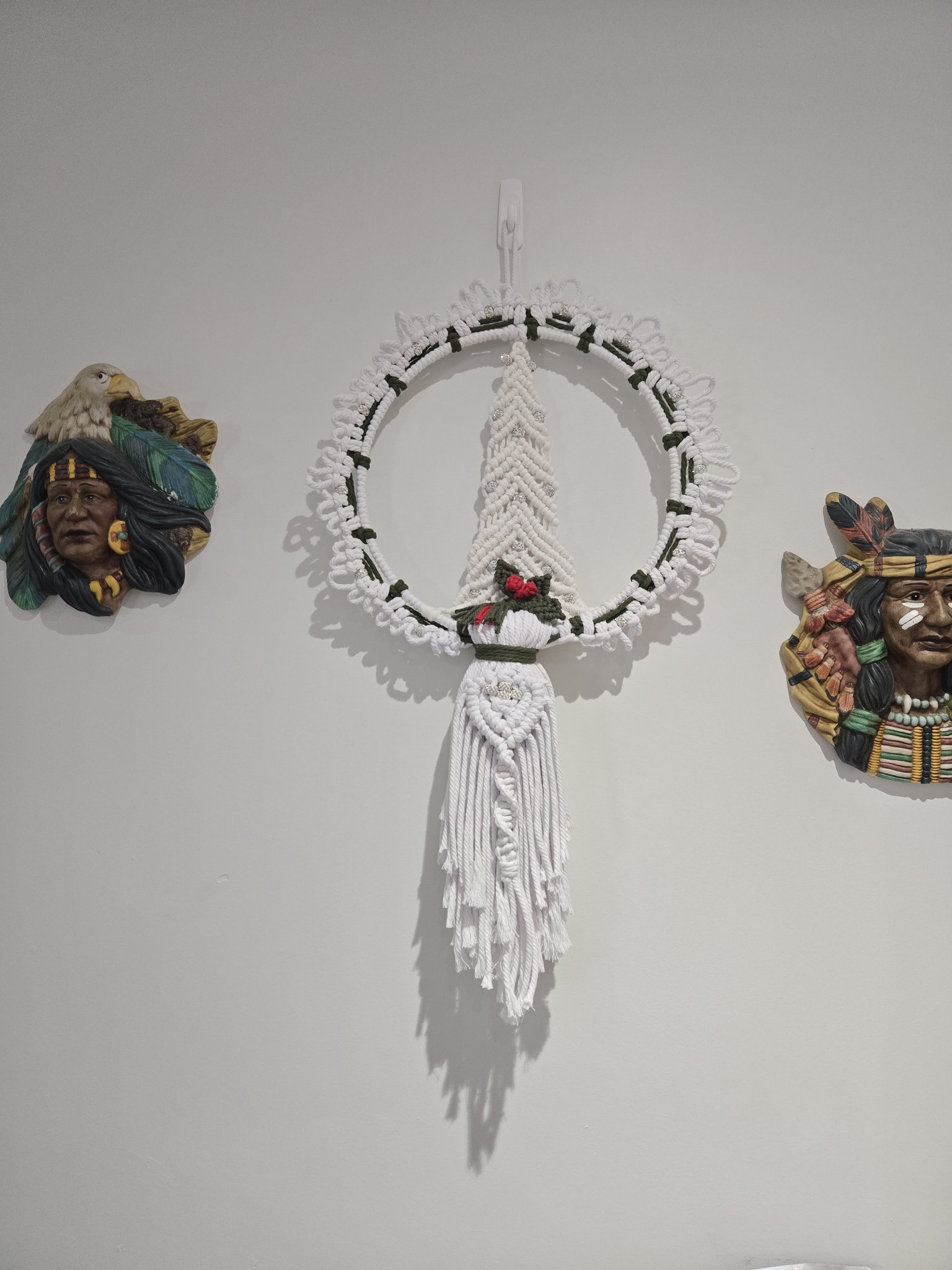 White Macramé Christmas Tree Hoop